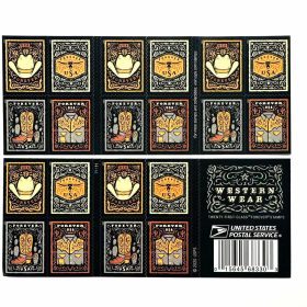 Western Wear (Cowboy Hat, Belt Buckle, Cowboy Boot with Spur, Western Shirt) Forever Postage Stamps